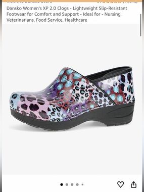 Dansko Multicolor Leopard Print Clog in Purple, Turquoise, Pink